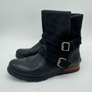 Sorel Major Moto Black Leather Double Buckle Boots Size 11